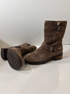 UGG brown Suede Mid-Calf Buckle Boots